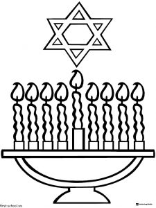 Simple Menorah Coloring Page with Star of David Above