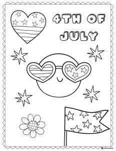 Smiley Face with Heart Glasses 4th of July Coloring Page