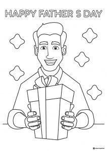 Smiling Dad Holding Gift Coloring Page for Fathers Day