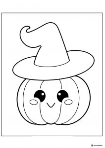 Smiling Pumpkin Coloring Page with Witch Hat