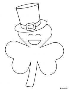 Smiling Shamrock Coloring Sheet with Leprechaun Hat