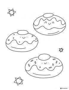 Smiling Sufganiyot Coloring Sheet with Stars of David Around
