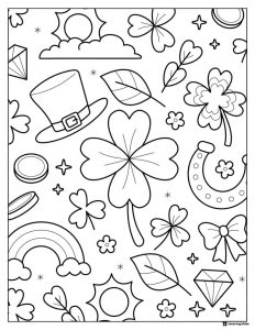 St. Patricks Day Pattern Coloring Page with Charms and Icons