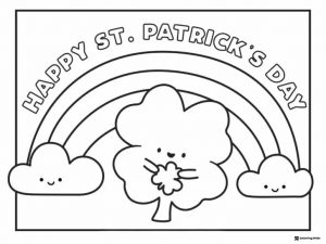 St. Patricks Day Rainbow Coloring Page with Smiling Shamrock