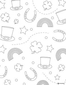 St. Patricks Pattern Sheet with Hats Rainbows and Stars