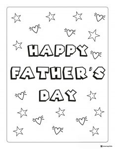 Star and Heart Fathers Day Coloring Page with Bold Text