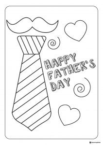 Striped Tie and Mustache Fathers Day Coloring Sheet with Hearts
