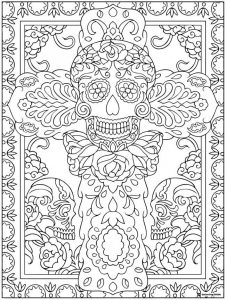 Sugar Skull Cross Coloring Page with Ornate Floral Patterns