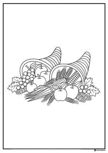 Thanksgiving Coloring Page with Corn and Pumpkins