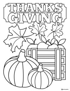 Thanksgiving Coloring Page with Pumpkins and Leaves