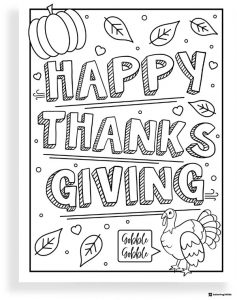 Thanksgiving Coloring Page with Turkey and Falling Leaves