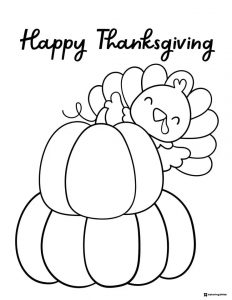Thanksgiving Turkey Coloring Page Sitting on Large Pumpkin