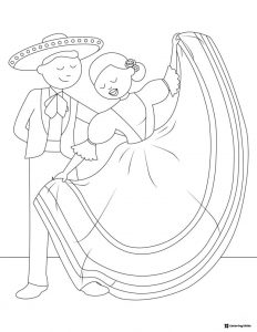 Traditional Dance Coloring Page with Couple in Mexican Dress