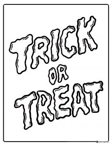 Trick or Treat Lettering Coloring Page with Bold Spooky Font