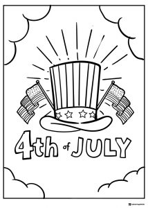 Uncle Sam Hat Coloring Page with Flags and Starburst Lines