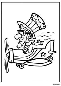 Uncle Sam in Airplane Coloring Page for 4th of July