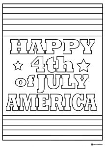 Waving American Flag Coloring Page with Happy Banner