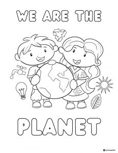 We Are the Planet Coloring Page with Kids Holding a Globe