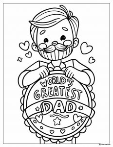 Worlds Greatest Dad Coloring Page with Hearts and Smiles