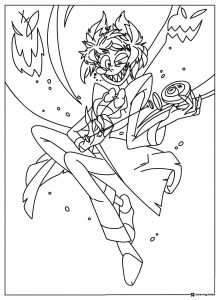 Alastor Coloring Sheet with Radio Demon Aura