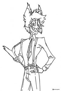 Alastor Hazbin Hotel Coloring Page in suspenders