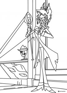 Alastor Hazbin Hotel Coloring Sheet with staff