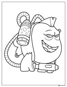 Alien monster with water gun coloring page