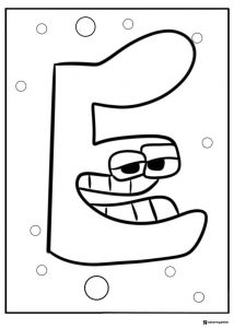 Alphabet Lore E Coloring Page with bubbles