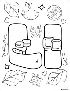Alphabet Lore L Coloring Sheet with lemons and bugs