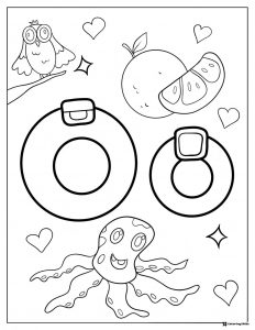 Alphabet Lore O with Octopus and Orange Coloring Page
