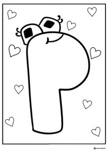 Alphabet Lore P Coloring Page with hearts