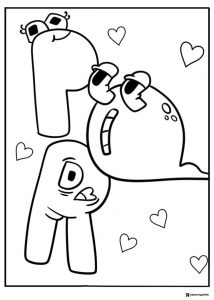 Alphabet Lore Q R S with Hearts Coloring Page