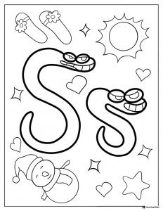 Alphabet Lore Ss Coloring Sheet with snowman and sun