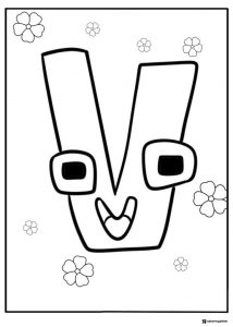 Alphabet Lore V Coloring Page with flowers
