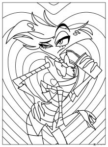 Angel Dust Hazbin Hotel Coloring Page holding drink