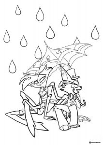 Angel Dust and Husk Hazbin Hotel Coloring Page in rain