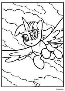 Angry Twilight Sparkle flying through clouds