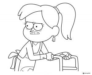 Angry woman pushing a walker coloring page