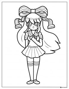 Anime girl with big bow coloring page