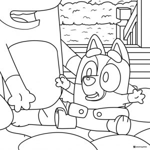Baby Bluey Coloring Page Holding Parents Hand