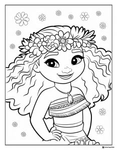 Baby Moana Coloring Page with Flower Crown
