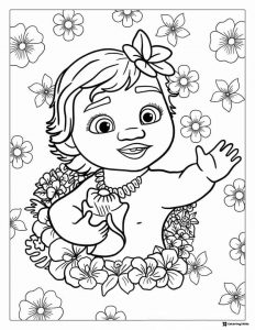 Baby Moana Coloring Page with Flower Garland