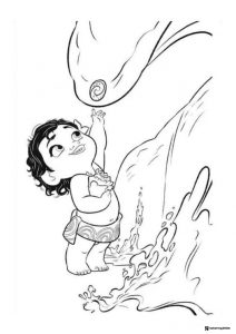 Baby Moana Coloring Sheet touching the ocean