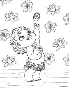 Baby Moana and Heart of Te Fiti Coloring Page