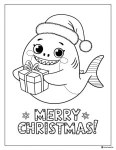 Baby Shark Christmas coloring page Santa hat and gift