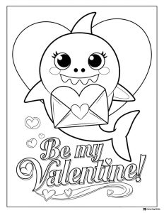 Baby Shark Valentines coloring page with Be my Valentine