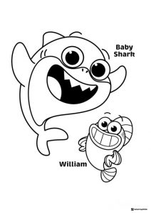 Baby Shark and William coloring page swimming