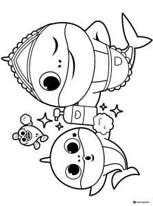 Baby Shark coloring page washing fins with soap and fish