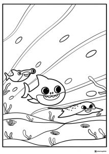 Baby Shark coloring page with other sea creatures