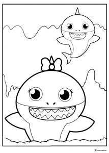 Baby Shark coloring sheet with bow and another shark